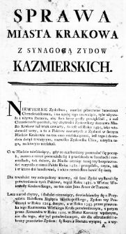 Sprawa Miasta Krakowa z Synagogą Zydow Kazmierskich
