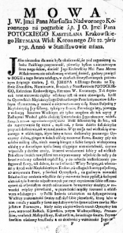 Dyaryusz czterodniowego pogrzebu ś. p. Jmci Pana Jozefa z Potoka na Stanisławowie, Brodach, Xięstwie Zbaraskim y Niemierowie Potockiego Kasztelana krakowskiego Hetmana Wielkiego Koronnego w Stanisławowie w Kościele Kollegiackim anno millesimo septingetesimo quinquagesimo primo, expedyowanego