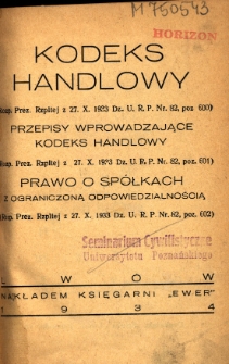 Kodeks handlowy (Rozp. Prez. Rzpltej z 27. X. 1933 Dz. U. R. P. Nr. 82, poz 600)