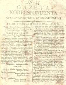 Gazeta Korrespondenta Warszawskiego i Zagranicznego. 1810 nr14