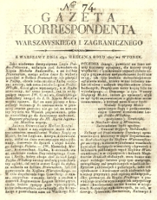 Gazeta Korrespondenta Warszawskiego i Zagranicznego. 1807 nr74