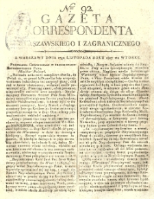 Gazeta Korrespondenta Warszawskiego i Zagranicznego. 1807 nr92
