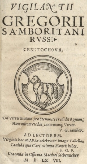 Vigilantii Gregorii Samboritani Russi Censtochova