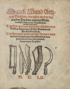 Ein new Wund Artzney B&uuml;chlein, vor nihe an den Tag gegeben, durch den erfarnen Meister Lorentzen Burres von Neunkirchen in zwey Theil verfast. Das erste Theil vonn heylsamen Pflastern unnd Salben, damit man frische Wunden und alte Sch&auml;den heylt. Das ander von vielen bewerten Recepten wider mancherley gebrechen der Menschen, dem gemeinen Mann sehr n&uuml;utzlich, sampt einem Register.