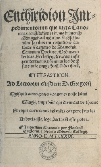Enchiridion impedimentorum que iuxta canonicas constitutiones in matrimonijs co[n]tingunt [...] authore Gregorio de Shamotuli [...]