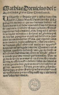 Statuta synodi Vladislaviensis Mathias Drevicius [...] ep[iscop]us Vladislavien[sis]