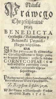 Nauka prawego chrzescijanina przez Benedicta Herbesta napisana [...]