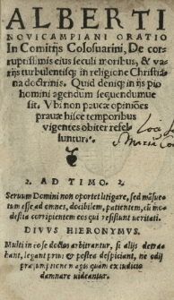 Alberti Novicampiani oratio in Comitiis Colosvarini De coruptissimis eius seculi moribus, et variis turbulentisque in religione Christiana doctrinis [...]