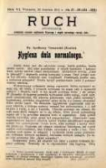 Ruch: dwutygodnik poświęcony sprawom wychowania fizycznego i w ogóle normalnego rozwoju ciała 1911.09.26 R.6 No.17/18=131/132