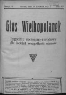Głos Wielkopolanek: tygodnik społeczno-narodowy dla kobiet wszystkich stanów 1921.04.10 R.14 Z.15