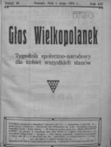 Głos Wielkopolanek: tygodnik społeczno-narodowy dla kobiet wszystkich stan&oacute;w 1921.05.01 R.14 Z.18