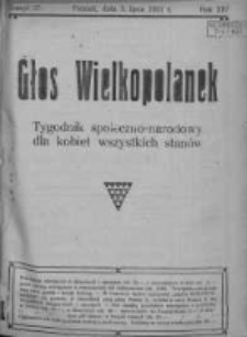 Głos Wielkopolanek: tygodnik społeczno-narodowy dla kobiet wszystkich stanów 1921.07.03 R.14 Z.27