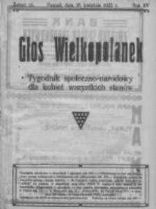 Głos Wielkopolanek: tygodnik społeczno-narodowy dla kobiet wszystkich stanów 1922.04.16 R.15 Z.16