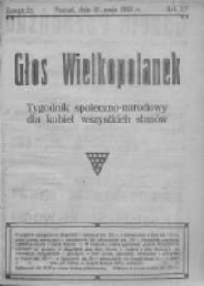 Głos Wielkopolanek: tygodnik społeczno-narodowy dla kobiet wszystkich stan&oacute;w 1922.05.21 R.15 Z.21
