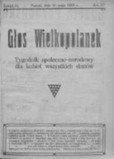 Głos Wielkopolanek: tygodnik społeczno-narodowy dla kobiet wszystkich stanów 1922.05.21 R.15 Z.21
