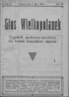 Głos Wielkopolanek: tygodnik społeczno-narodowy dla kobiet wszystkich stan&oacute;w 1922.07.02 R.15 Z.27