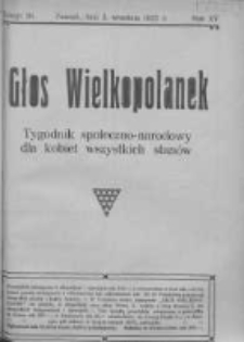 Głos Wielkopolanek: tygodnik społeczno-narodowy dla kobiet wszystkich stan&oacute;w 1922.09.03 R.15 Z.36