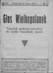 Głos Wielkopolanek: tygodnik społeczno-narodowy dla kobiet wszystkich stanów 1922.09.10 R.15 Z.37