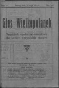 Głos Wielkopolanek: tygodnik społeczno-narodowy dla kobiet wszystkich stanów 1923.05.27 R.16 Z.21