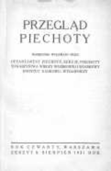 Przegląd Piechoty: miesięcznik wydawany przez Departament Piechoty, Sekcję Piechoty Towarzystwa Wiedzy Wojskowej i Wojskowy Instytut Naukowo-Wydawniczy 1931 sierpień R.4 Z.8