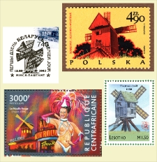 Wizerunek wiatrak&oacute;w na Znaczkach Pocztowych, Datownikach Okolicznościowych ; Image of windmills on Postage Stamps, Special Cancellations