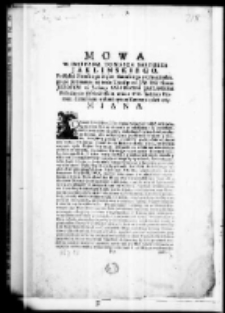 Mowa W. Jmci Pana Tomasza Saryusza Jaklinskiego, podsędka ziemskiego Xięstw zatorskiego y oswiecimskiego po Juramencie na tenże Urząd przed J. W. Imć Panem J&oacute;zefem na Jasienny Saryuszem Jaklinskim Kasztelanem Oświecimskim wraz z WW. sędzią y pisarzem ziemskim wykonanym w Zatorze 20 7bris 1765 miana