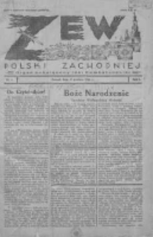 Zew Polski Zachodniej: organ poświęcony idei kombatanckiej 1934.12.27 R.1 Nr1