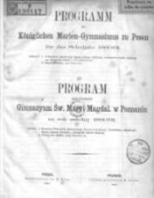 Programm des K&ouml;niglichen Marien-Gymnasiums zu Posen f&uuml;r das Schuljahr 1860/61; Program Kr&oacute;lewskiego Gimmazyum Ś. Maryi Magdal. w Poznaniu na rok szkolny 1860/61
