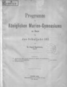 Programm des K&ouml;niglichen Marien-Gymnasiums zu Posen f&uuml;r das Schuljahr 1873/74