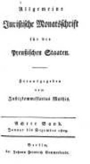 Allgemeine Juristische Monatsschrift f&uuml;r die Preussischen Staaten. 1809 Bd.8