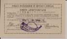 K&oacute;łko Myśliwskie w Krynicy Zdroju. Karta legitymacyjna. Chrząszcz Franciszek