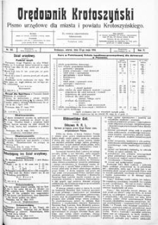 Orędownik Krotoszyński: pismo urzędowe dla miasta i powiatu krotoszyńskiego 1919.05.27 R.71 Nr63