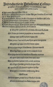 Introductio in Ptholomei Cosmographia[m] cu[m] longitudinibus et latitudinibus regionum et civitatum celebriorum