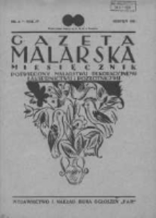 Gazeta Malarska: miesięcznik poświęcony malarstwu dekoracyjnemu, lakiernictwu i pozłotnictwu: organ Związku Cech&oacute;w Malarskich i Lakierniczych 1931 sierpień R.4 Nr8