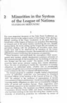 Minorities in the System of the League of Nations
