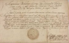 Dyplom ukończenia trzyletnich studi&oacute;w filozoficznych na uniwersytecie w Pradze, wystawiony dla Adama Floriana Konarzewskiego (1639&ndash;1676), fundatora bazyliki na Świętej G&oacute;rze, przez prof. Uniwersytetu Karola Ferdynanda w Pradze i dziekana Wydziału Filozoficznego, jezuitę Maksymiliana Reichenbergera, doktora teologii