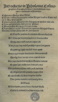 Introductio in Ptholomei Cosmographia[m] cu[m] longitudinibus et latitudinibus regionum et civitatum celebriorum