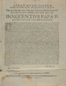 Breve Apostolicum Sanctissimi D[omini] N[ostri] Innocentii Papae XI. Quo jus ad Beneficia [et]c. declaratur, et titulus ordinationis pro Clericis Saecularibus in commune viventibus conceditur