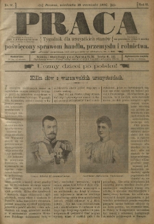 Praca: tygodnik dla wszystkich stan&oacute;w, poświęcony sprawom handlu, przemysłu i rolnictwa. 1897.09.19 R.2 nr97