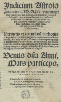 Judicium astrologicum anni 1525 [rom.] per magistru[m] Nicolau[m] de Shadek [...] elaboratum