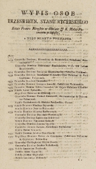 Wypis osób Prześwietn. Stanu Rycerskiego Które Prawo Mieyskie w Mieście J. K. Mości Poznaniu przyięły, z ksiąg miasta Poznania