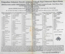 Compendium Ordinationis Generalis Judiciorum Tribunalis Regni Posnaniensis Majoris Poloniae sub auspiciis Jllustrissimi [et] Reverendissimi Christophori in Słupow Szembek. Praepositi Cathedralis Plocensis, Ducis Siluniae, Primicerii Metropolitani Gnesnensis, Canonici Cracoviensis. Praesidentis, Jllustrissimi Josephi de Brudzewo Nowina Mielzynski Castellani Posnaniensis, Equitis Aquilae Albae, Tribunalis Regni Mareschalci. Die 13tia Februarii Anno Domini 1765 Petricoviae ex Originali Ordinatione Judiciorum, vigore novellae Legis constituta per Judicium Terrestre Siradiense depromptum