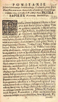 Powitanie Jaśnie Oświeconego Piotrkowskiego Trybunału przez Imci Pana Poleskiego Komornika Ziemskiego Poznańskiego w roku 1753, za łaski J.W. Imci Pana Piotra Sapiehy Woiewody Smoleńskiego