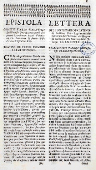 Epistola Comitis Tarlo Palatini Lubliniensis Pro-Regimentarii supremi Exercituum Regni Poloniae ad SS. Dominium Nostrum PP. Clementem XII