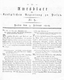 Deffentlicher Anzeiger: Beilage zu Nr 5 des Amtsblatts der Königlichen Regierung zu Posen 1818.02.03