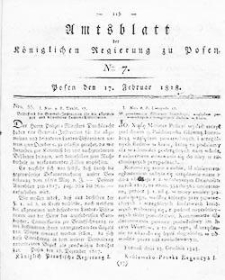 Deffentlicher Anzeiger: Beilage zu Nr 7 des Amtsblatts der K&ouml;niglichen Regierung zu Posen 1818.02.17