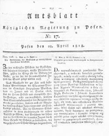 Deffentlicher Anzeiger: Beilage zu Nr 17 des Amtsblatts der K&ouml;niglichen Regierung zu Posen 1818.04.28