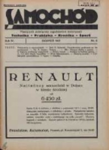 Samochód, Motocykl, Samolot: miesięcznik poświęcony zagadnieniom motoryzacji 1937 sierpień R.4 Nr8