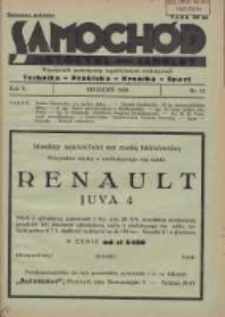 Samoch&oacute;d, Motocykl, Samolot: miesięcznik poświęcony zagadnieniom motoryzacji 1938 grudzień R.5 Nr12