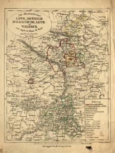 F&uuml;rstenth&uuml;mer Lippe-Detmold, Schauenburg-Lippe und Waldeck nach Angabe des [Friedrich] W[illhelm] Streit gez. von [...] Arno Streit. Gestoch. von H. Herzberg